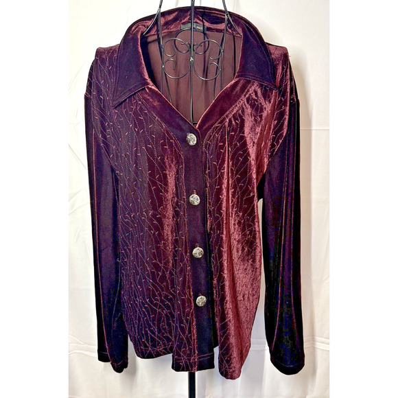 Cynthia Max Women’s Velour Button Front Jacket Blazer Purple Large Made In USA - Picture 5 of 11